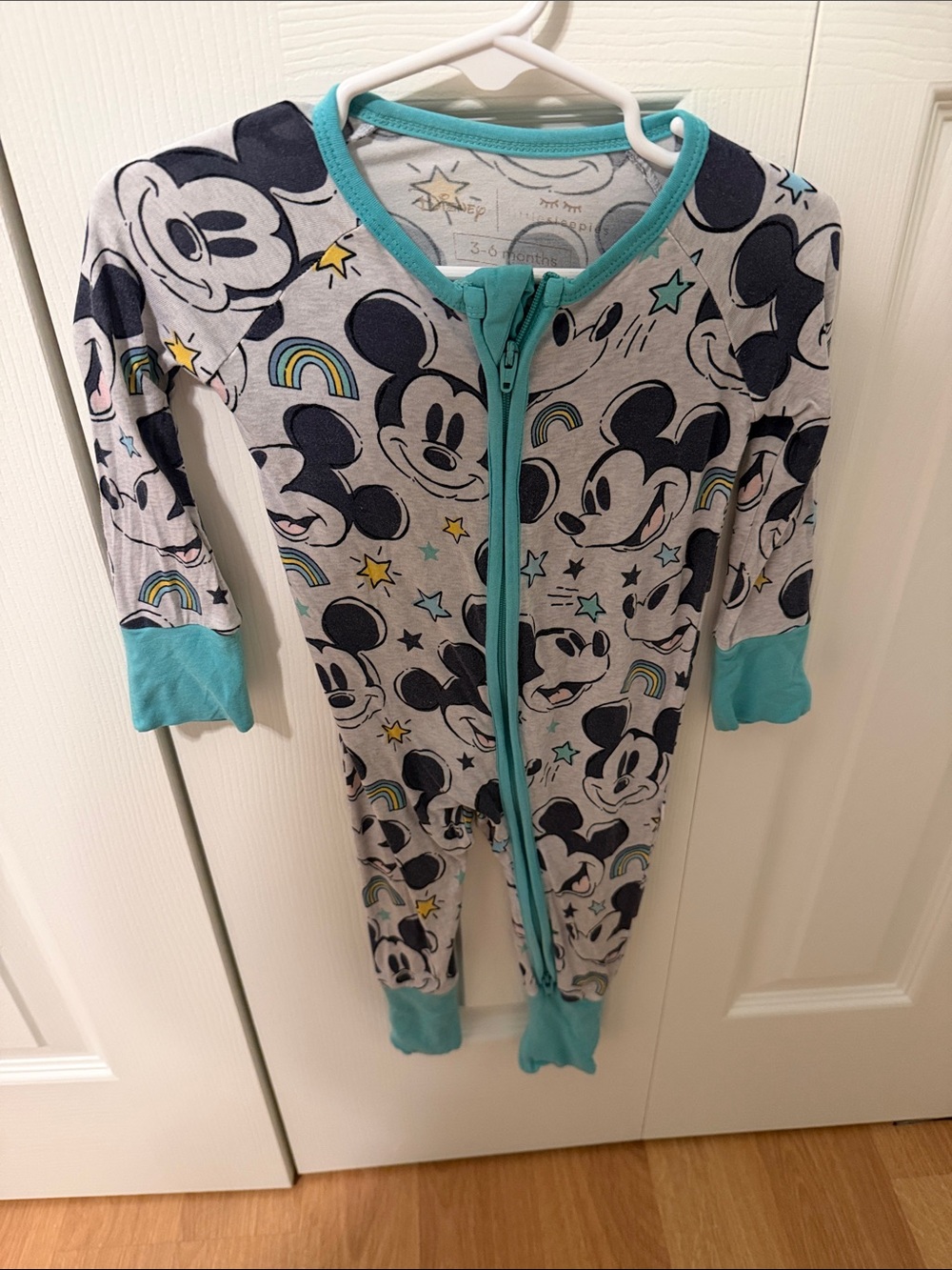 Little Sleepies Teal Mickey Mouse Zip Front Footed One-Piece